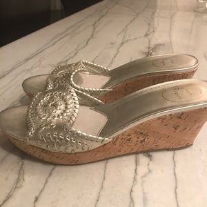 NEVER WORN Jack Rogers gold metallic wedge slides